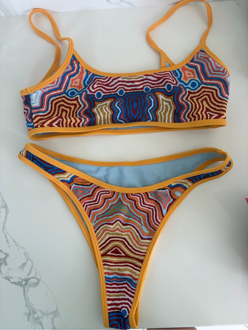 Strawberry Milk Mob Multicolor Pattern Bikini with Yellow Trim